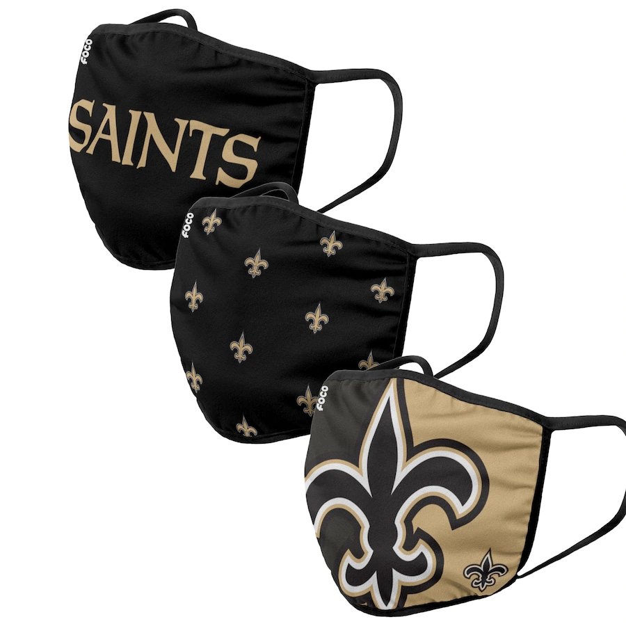  New Orleans Saints Adult Face Covering 3-PackDust mask with filter->nba dust mask->Sports Accessory